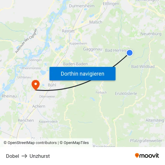 Dobel to Unzhurst map