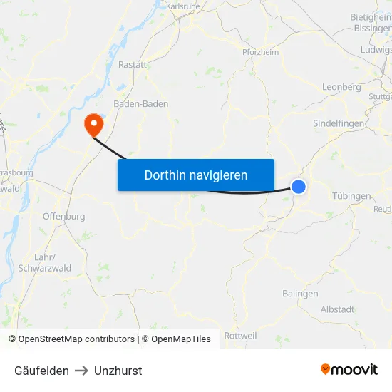 Gäufelden to Unzhurst map