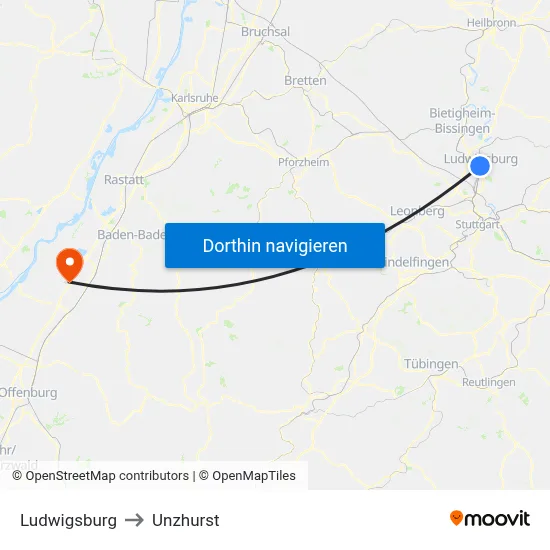 Ludwigsburg to Unzhurst map