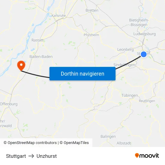 Stuttgart to Unzhurst map