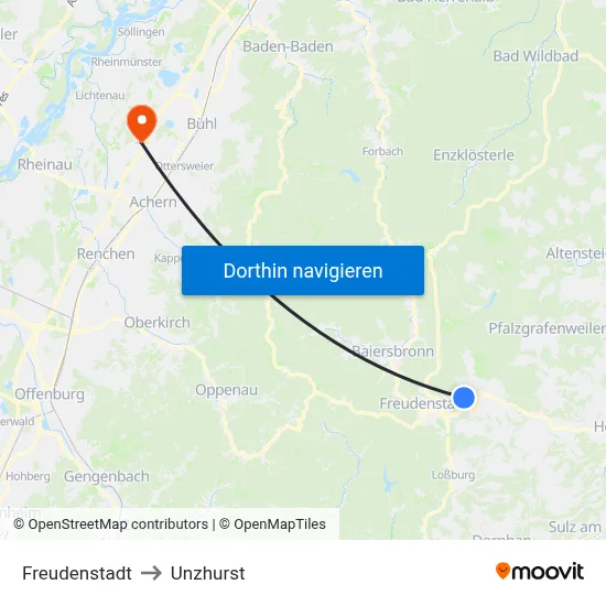 Freudenstadt to Unzhurst map