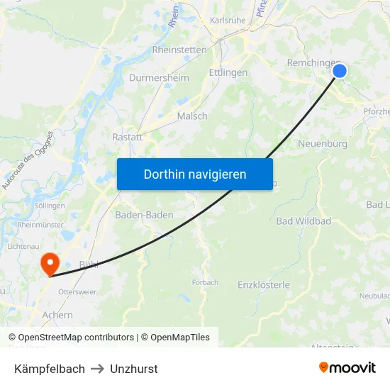 Kämpfelbach to Unzhurst map