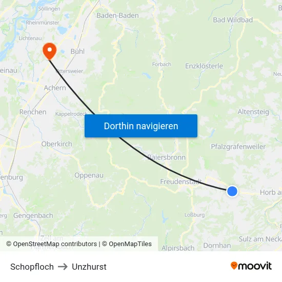 Schopfloch to Unzhurst map