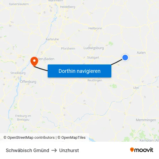 Schwäbisch Gmünd to Unzhurst map