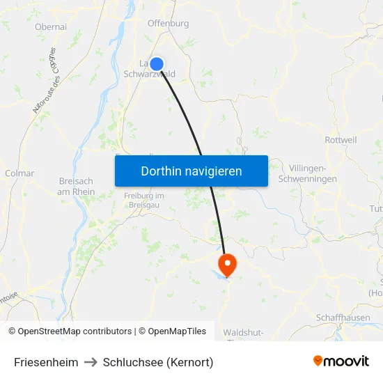 Friesenheim to Schluchsee (Kernort) map