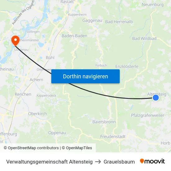 Verwaltungsgemeinschaft Altensteig to Grauelsbaum map
