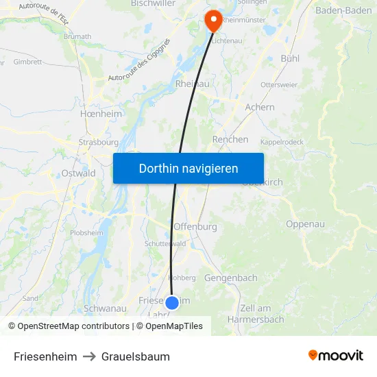 Friesenheim to Grauelsbaum map