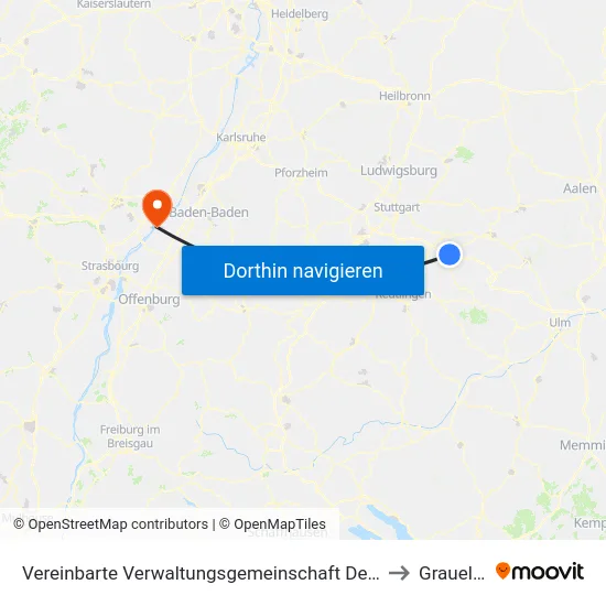 Vereinbarte Verwaltungsgemeinschaft Der Stadt Kirchheim Unter Teck to Grauelsbaum map