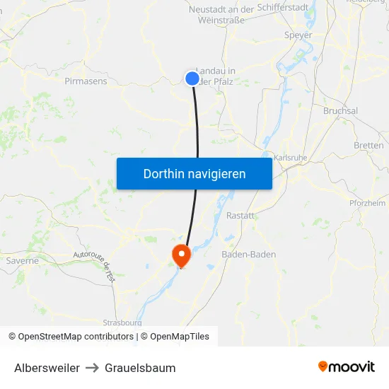 Albersweiler to Grauelsbaum map