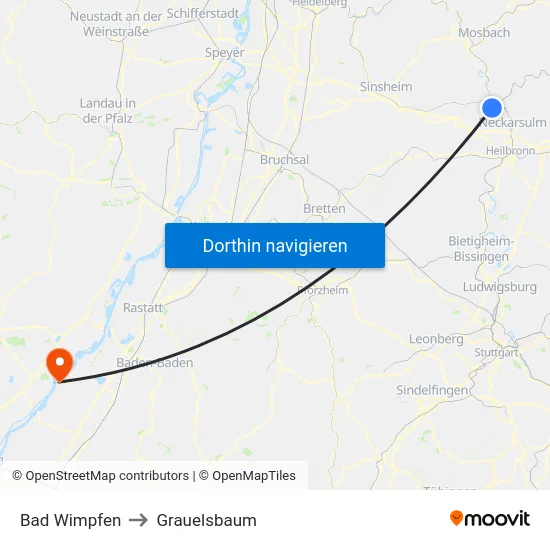 Bad Wimpfen to Grauelsbaum map