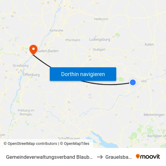 Gemeindeverwaltungsverband Blaubeuren to Grauelsbaum map