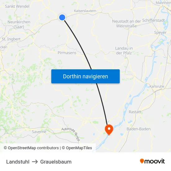 Landstuhl to Grauelsbaum map