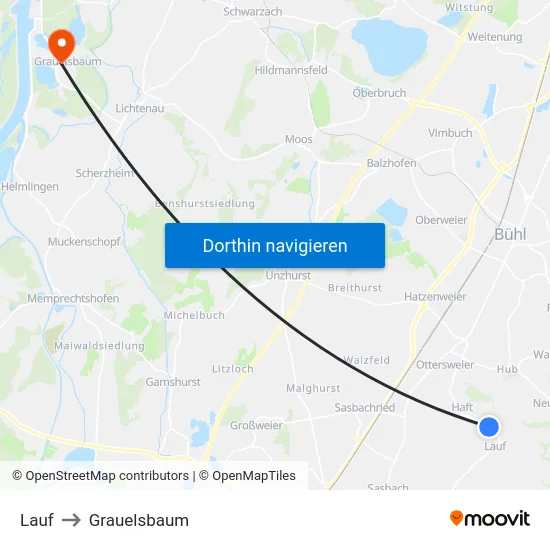 Lauf to Grauelsbaum map