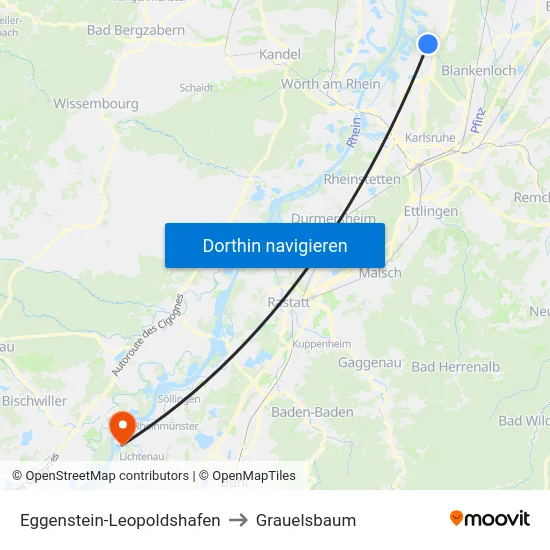 Eggenstein-Leopoldshafen to Grauelsbaum map