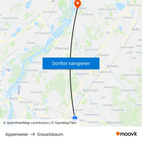 Appenweier to Grauelsbaum map