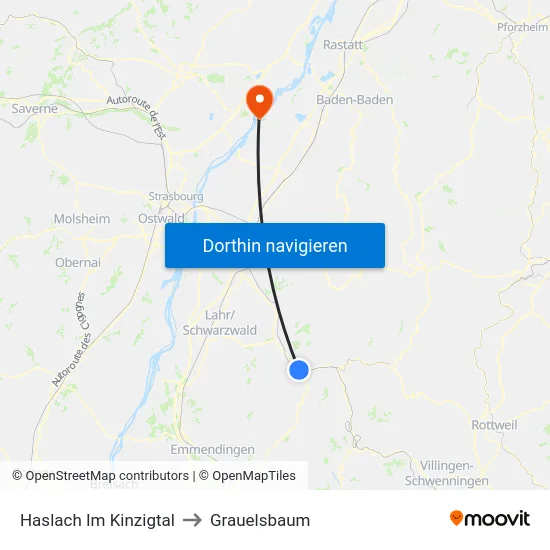 Haslach Im Kinzigtal to Grauelsbaum map