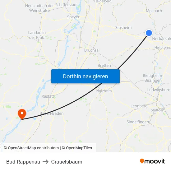 Bad Rappenau to Grauelsbaum map