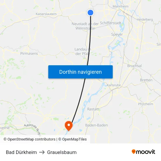 Bad Dürkheim to Grauelsbaum map