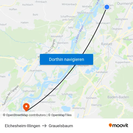 Elchesheim-Illingen to Grauelsbaum map