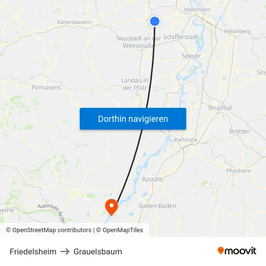 Friedelsheim to Grauelsbaum map