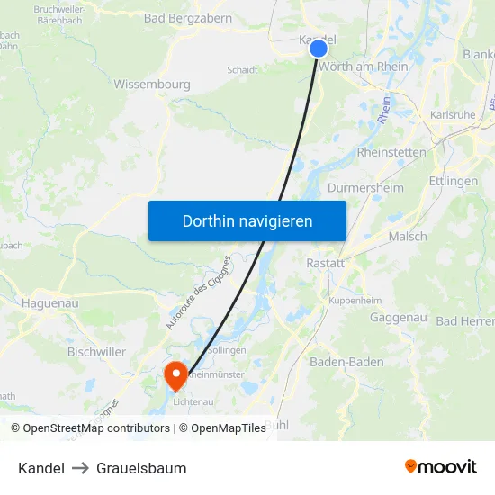 Kandel to Grauelsbaum map