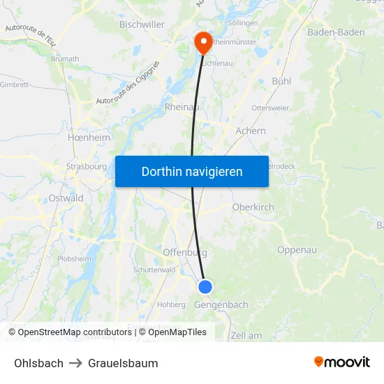 Ohlsbach to Grauelsbaum map