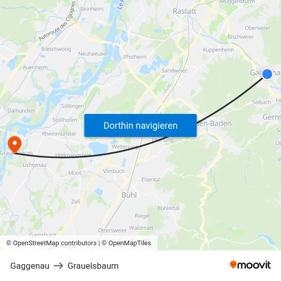 Gaggenau to Grauelsbaum map