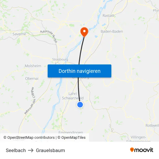 Seelbach to Grauelsbaum map