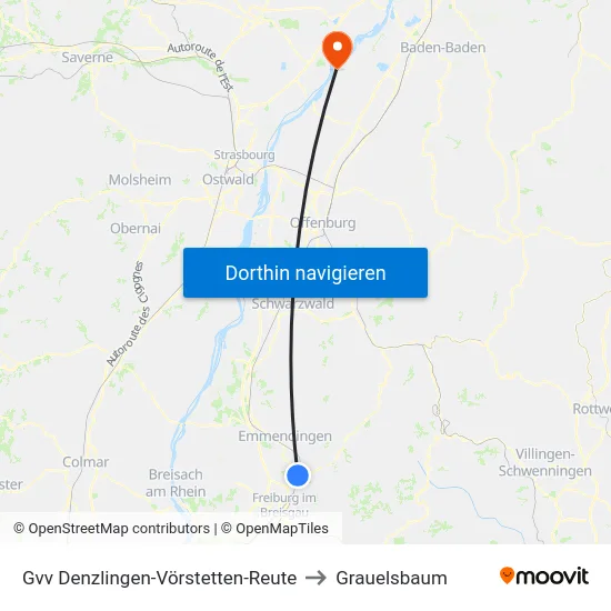 Gvv Denzlingen-Vörstetten-Reute to Grauelsbaum map