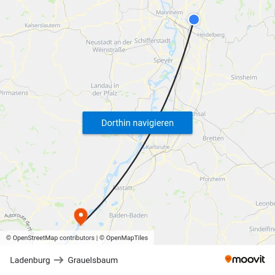 Ladenburg to Grauelsbaum map