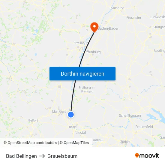 Bad Bellingen to Grauelsbaum map