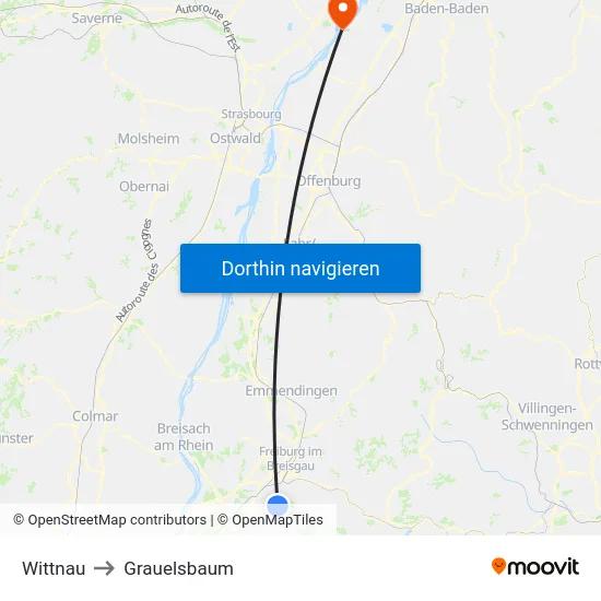 Wittnau to Grauelsbaum map