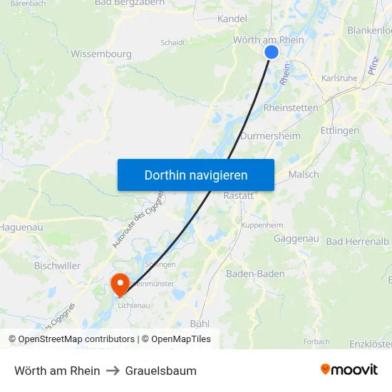 Wörth am Rhein to Grauelsbaum map