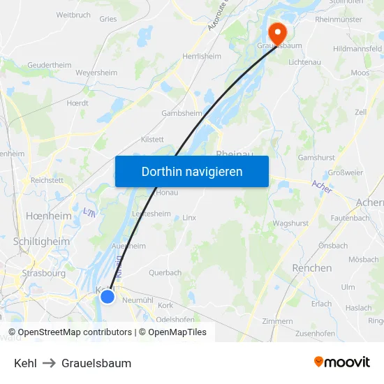 Kehl to Grauelsbaum map