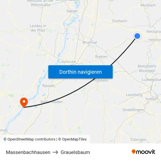 Massenbachhausen to Grauelsbaum map
