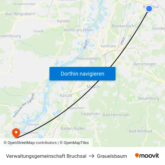 Verwaltungsgemeinschaft Bruchsal to Grauelsbaum map