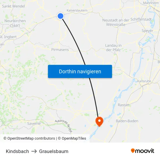 Kindsbach to Grauelsbaum map