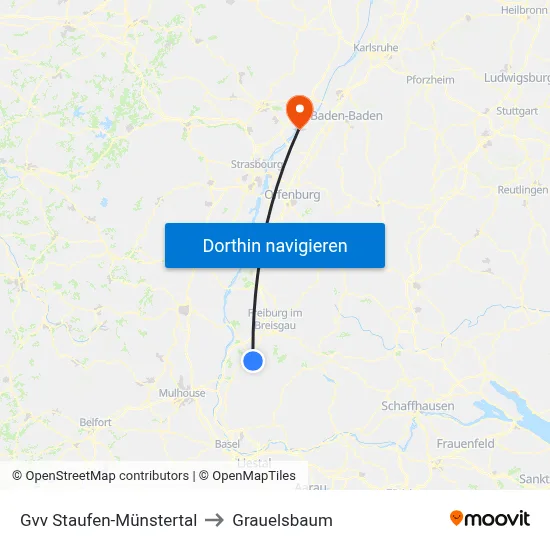 Gvv Staufen-Münstertal to Grauelsbaum map