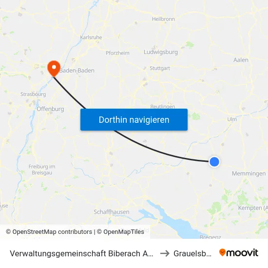 Verwaltungsgemeinschaft Biberach An Der Riß to Grauelsbaum map