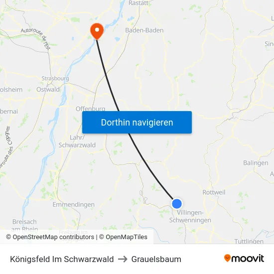 Königsfeld Im Schwarzwald to Grauelsbaum map