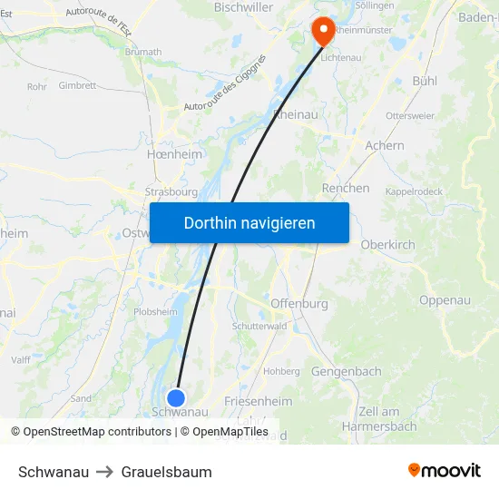 Schwanau to Grauelsbaum map