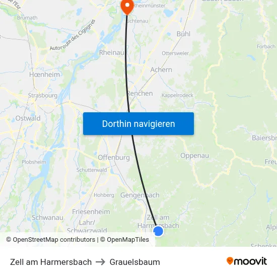 Zell am Harmersbach to Grauelsbaum map