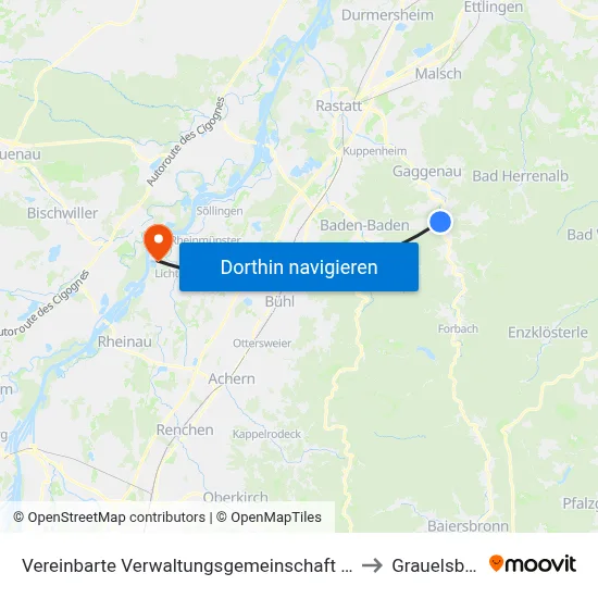 Vereinbarte Verwaltungsgemeinschaft Gernsbach to Grauelsbaum map