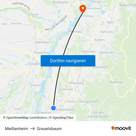 Meißenheim to Grauelsbaum map