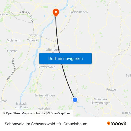 Schönwald Im Schwarzwald to Grauelsbaum map