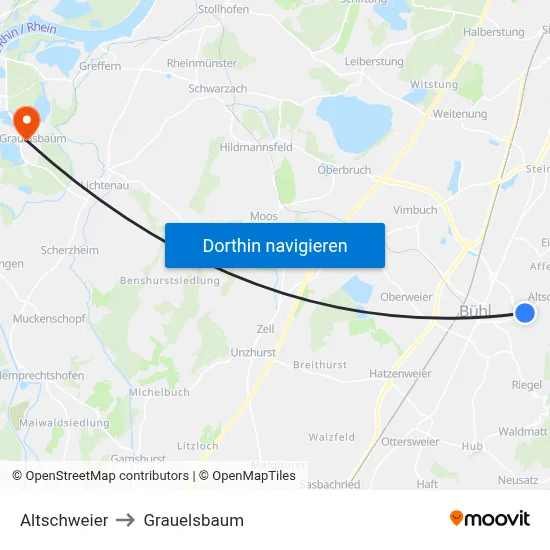 Altschweier to Grauelsbaum map