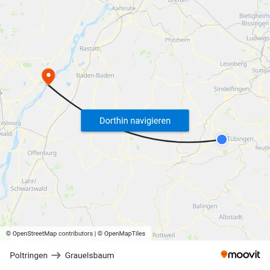 Poltringen to Grauelsbaum map