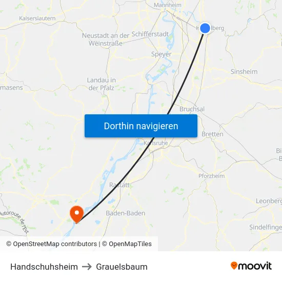Handschuhsheim to Grauelsbaum map