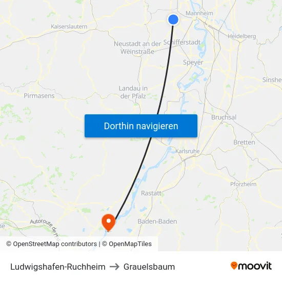 Ludwigshafen-Ruchheim to Grauelsbaum map