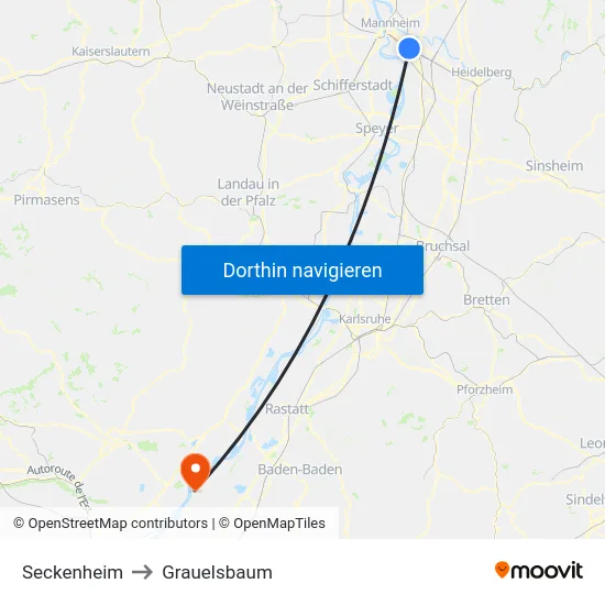 Seckenheim to Grauelsbaum map
